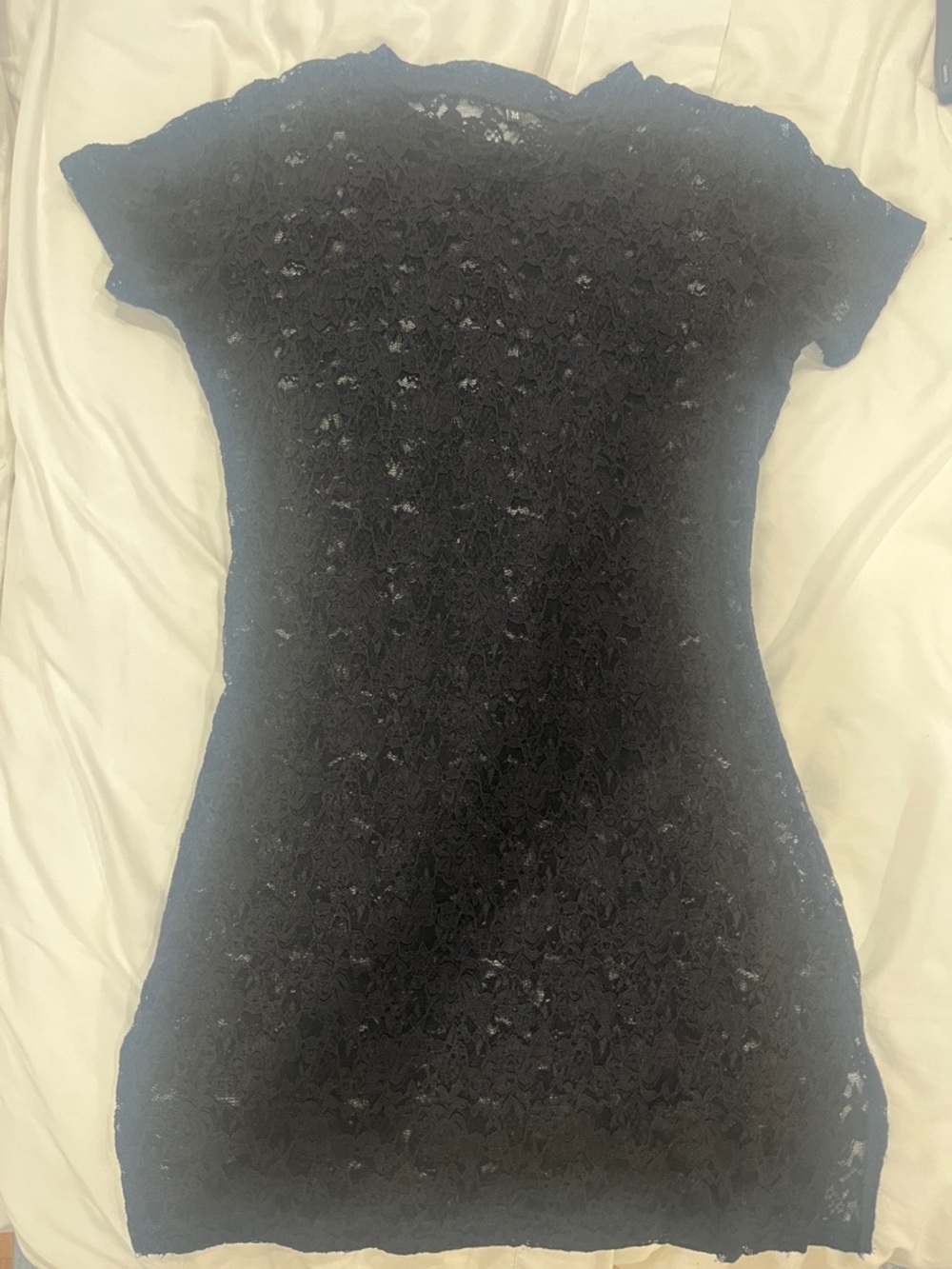 Black Lace Short-Sleeve Women's Top
